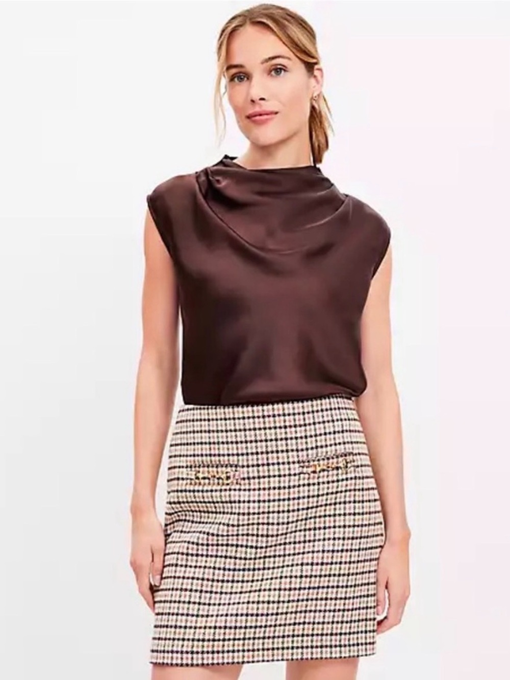 LOFT Horsebit Plaid Mini Skirt 14